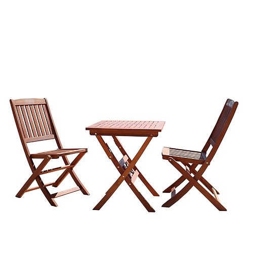 Malibu Brown 3-Piece Wood Patio Bistro Set