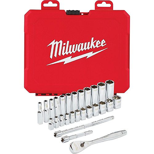 1/4 -inch Drive Metric Ratchet and Socket Mechanics Tool Set (28-Piece)