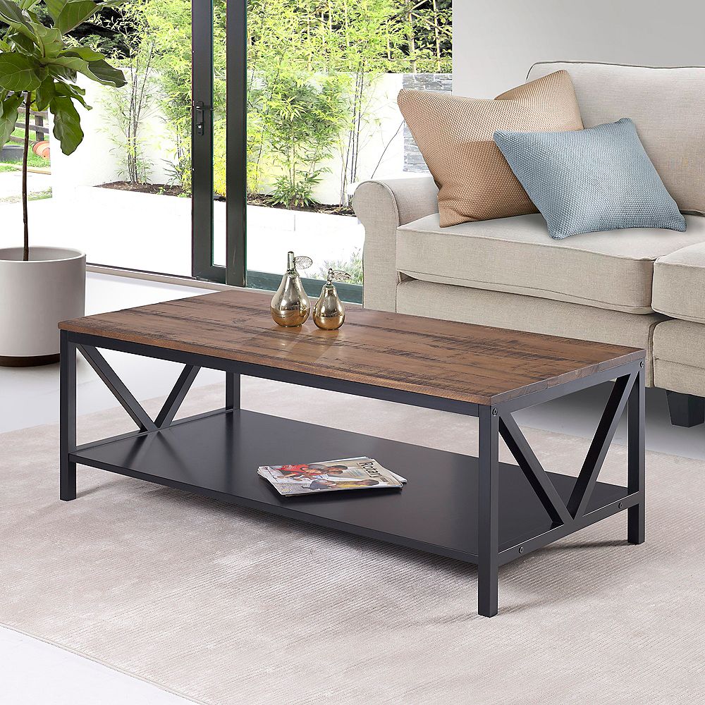 Welwick Designs Distressed Rustic Modern Farmhouse Coffee Table Reclaimed Barnwood Black The Home Depot Canada
