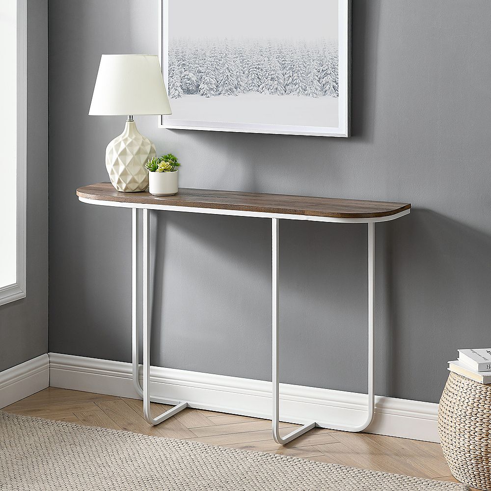 Welwick Designs Modern Curved Entry and Sofa Table Reclaimed Barnwood/White The Home Depot