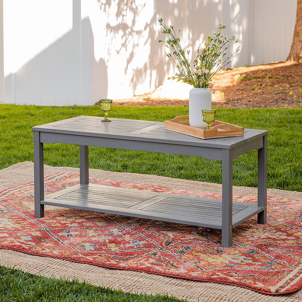 Welwick Designs Acacia Wood Outdoor Patio Coffee Table Grey Wash