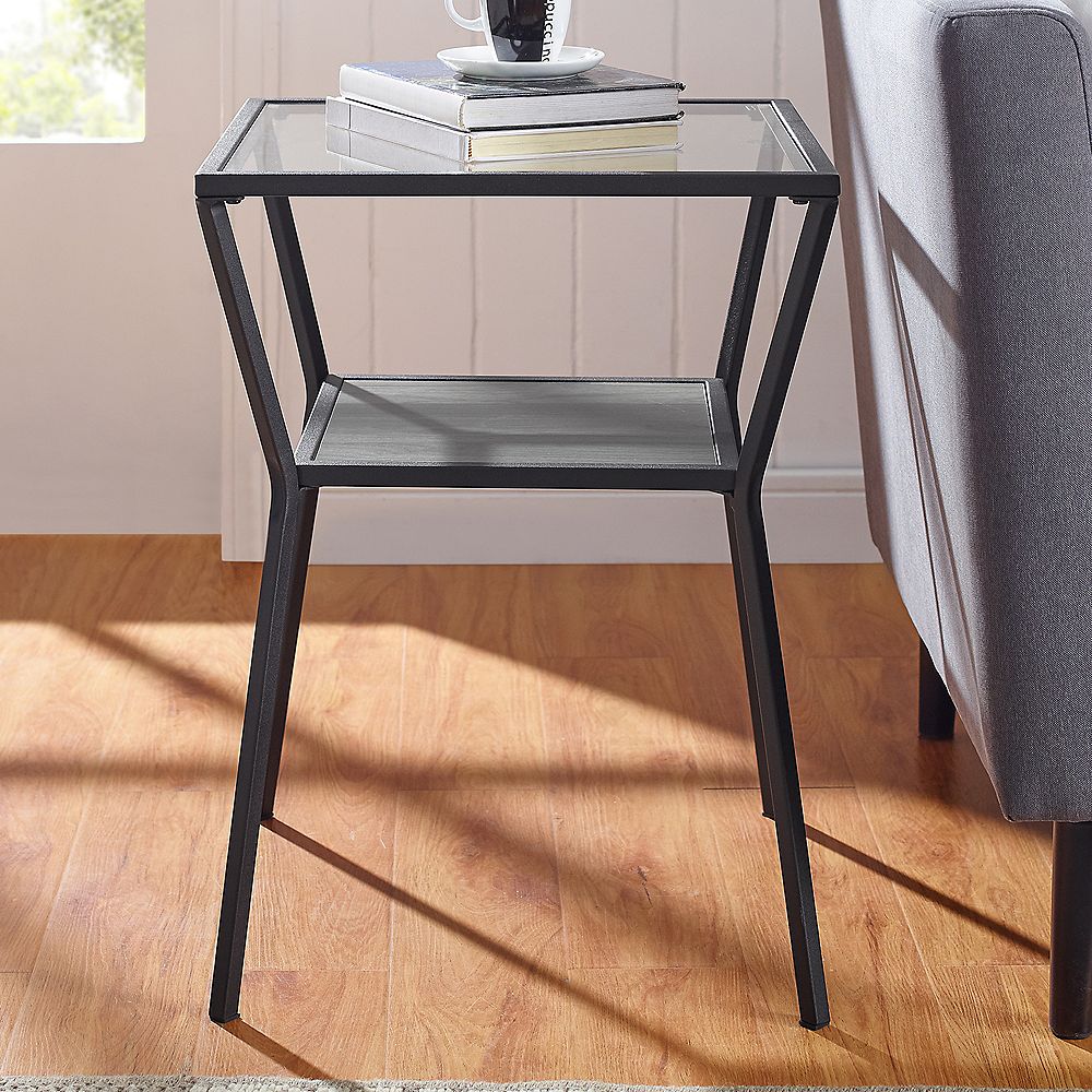 Welwick Designs Modern Angled Side Table With Open Shelf Slate Grey The Home Depot Canada