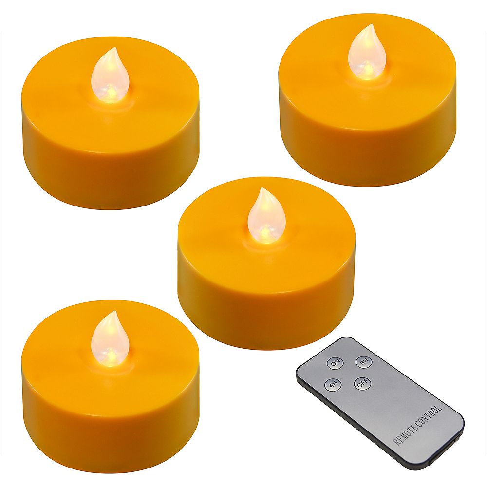 LumaBase Extra Large Battery Operated Tea Lights with Remote Control Orange (set of four) The