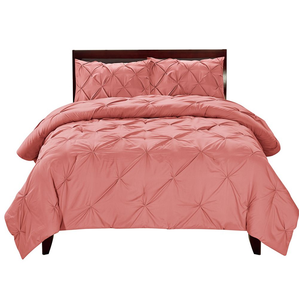 CHC Pintuck Comforter Set Coral Queen The Home Depot Canada