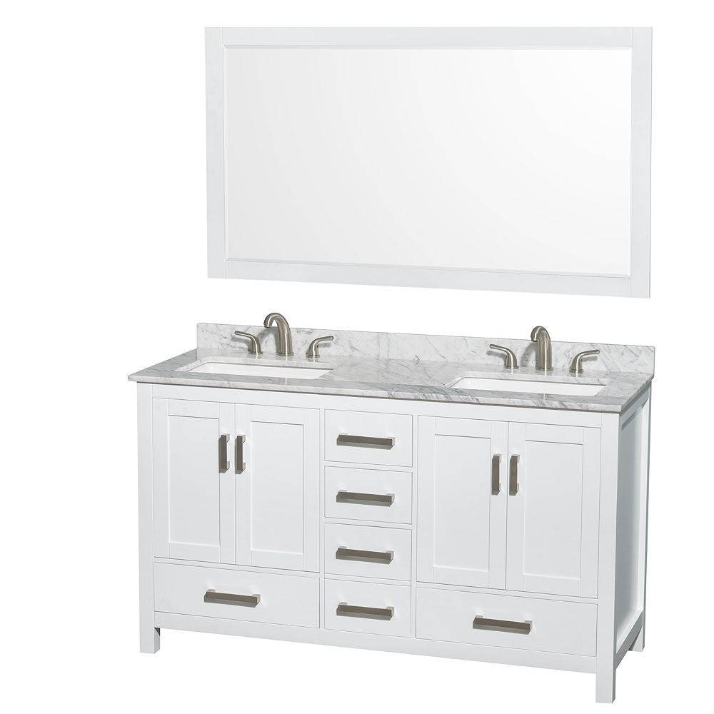 Wyndham Collection Sheffield 60 Inch Double Vanity In White Carrara Marble Top 3 Hole Sq The Home Depot Canada Wyndham Collection Sheffield 60 Inch, 58 Inch Bathroom Vanity Top Double Sink