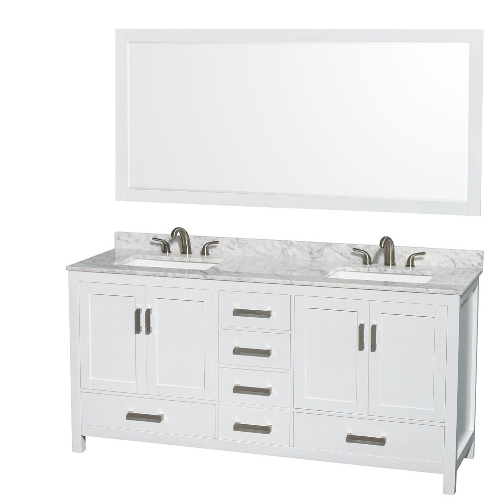 Wyndham Collection Sheffield 72 Inch Double Vanity In White