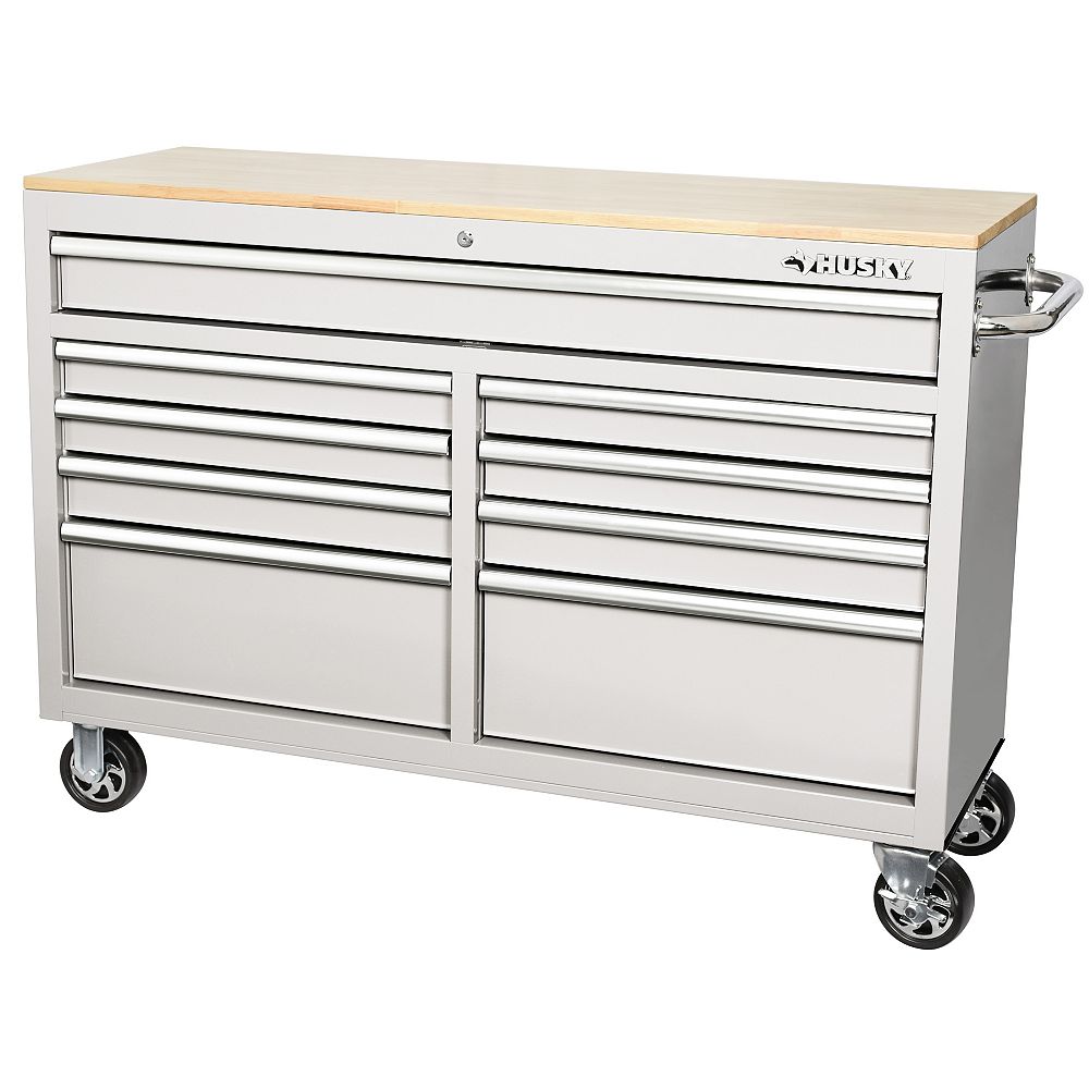 Husky 52inch 9Drawer Mobile Work Bench in White The Home Depot Canada