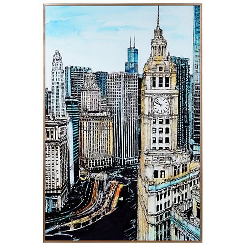 Empire Art Direct Big Ben View on Reverse Printed Art Glass and Anodized Aluminum Rose Gold Frame Wall Art