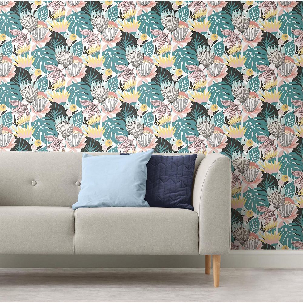 RoomMates Retro Tropical Leaves Peel & Stick Wallpaper | The Home Depot ...