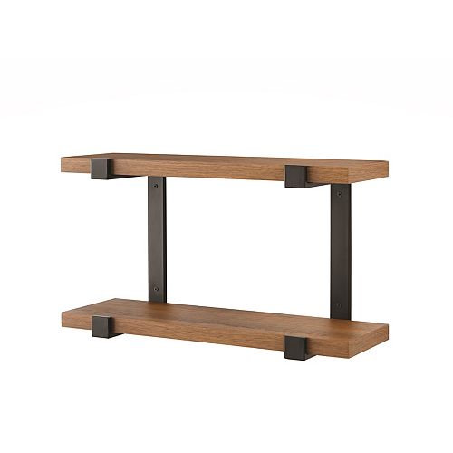 Theo 24-inch 2-Tier Wall Shelf in Oak Finish