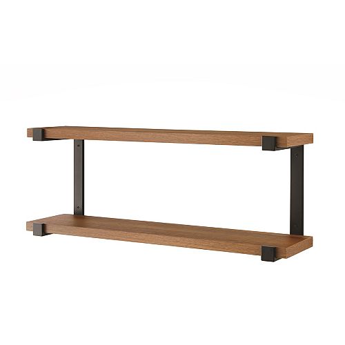 Theo 36-inch 2-Tier Wall Shelf in Oak Finish