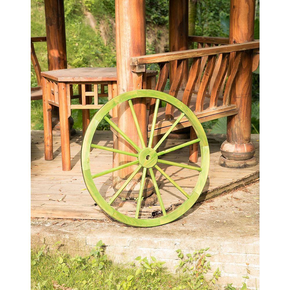 Gardenised Decorative Antique Cottage Green Wagon Garden Wheel - 31