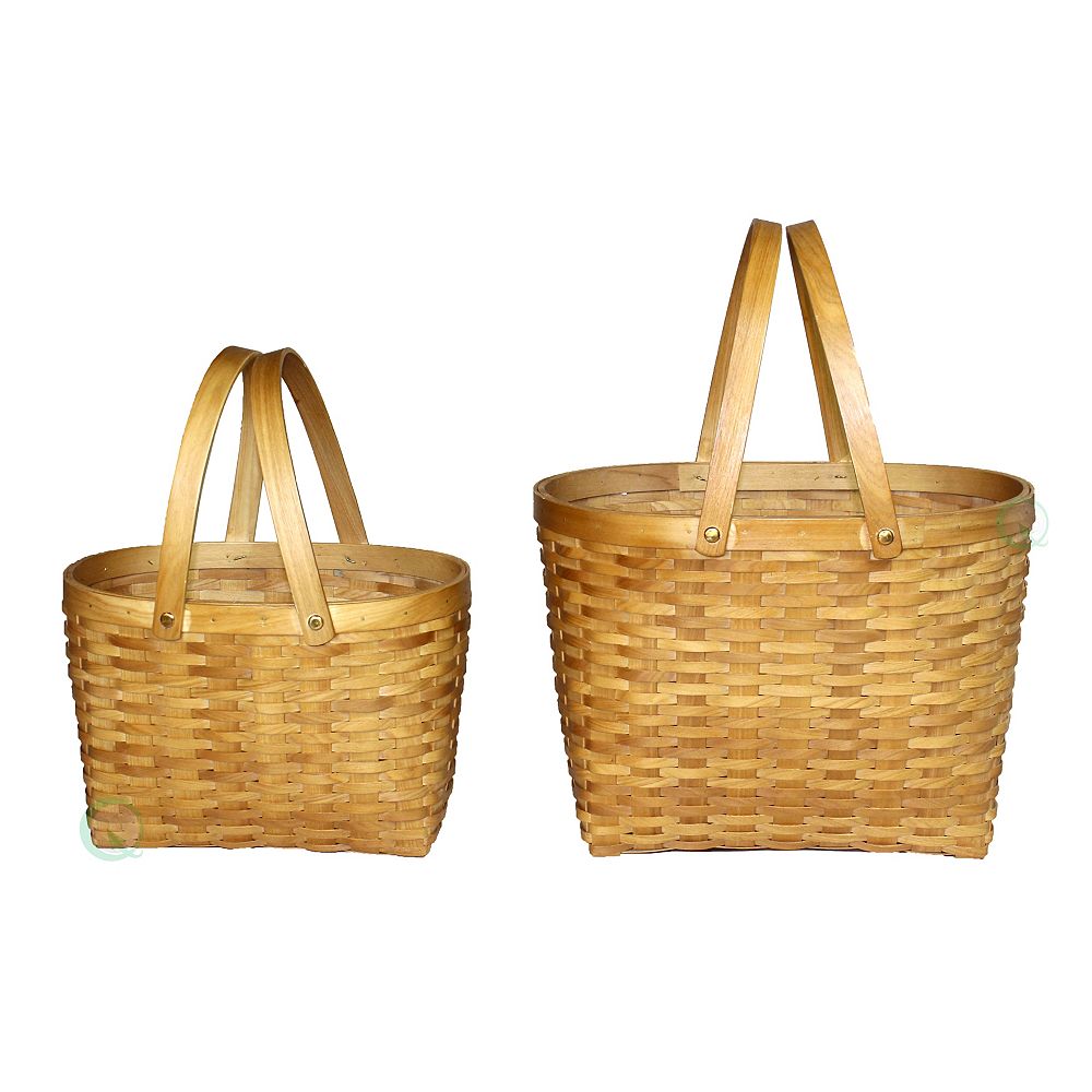 Vintiquewise Oval Wood Chip Shopping Baskets Set of 2 The Home Depot