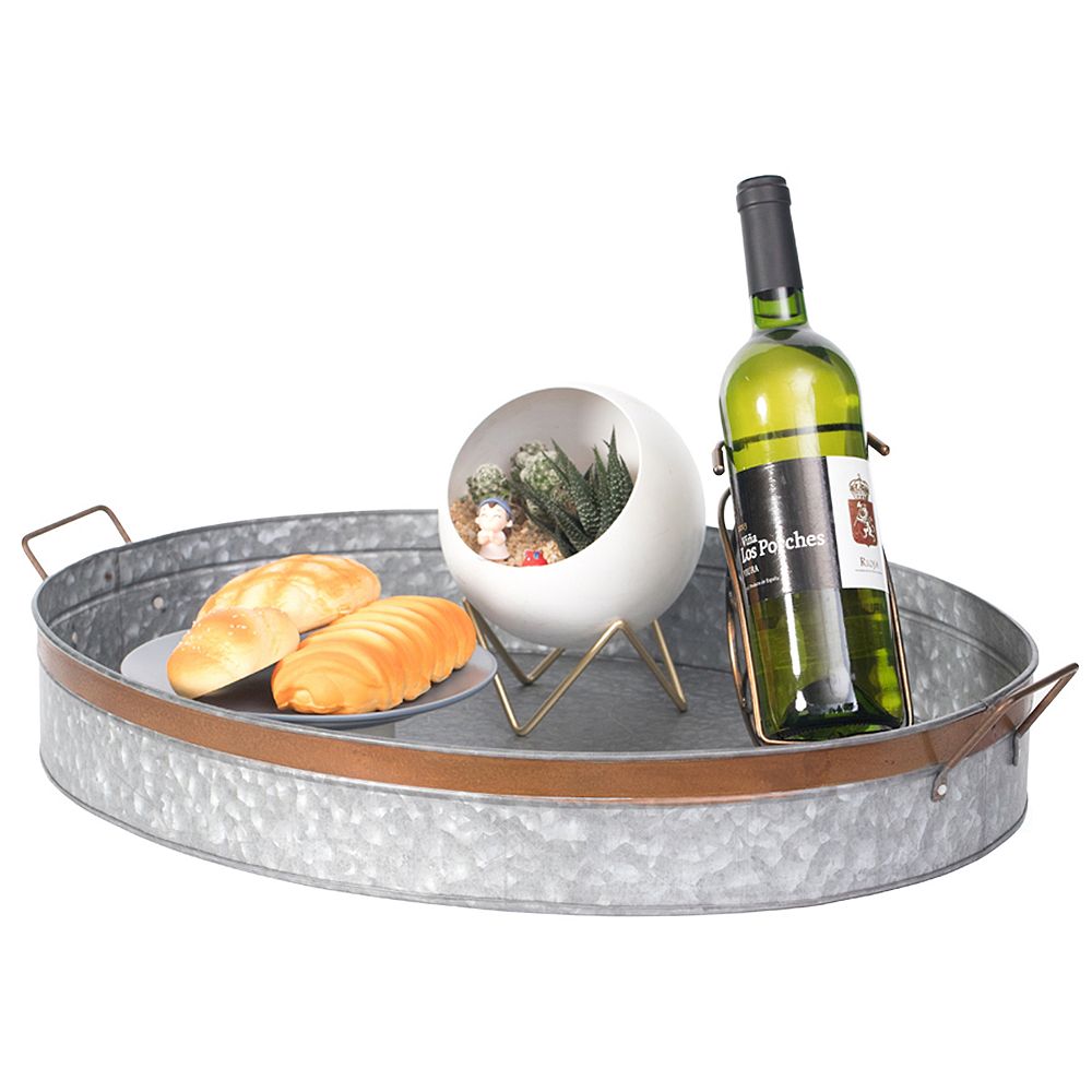 Vintiquewise Galvanized Metal Oval Rustic Serving Tray With Handles