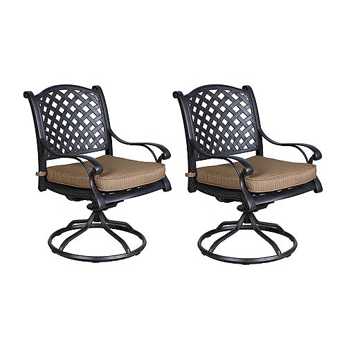 Outdoor Cast Aluminum Swivel Rockers with Cushions, Set of 2