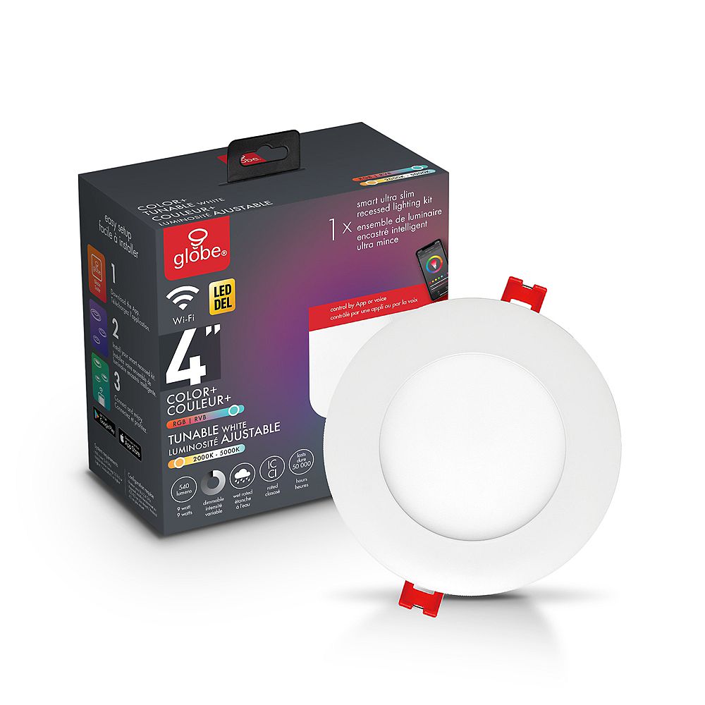 images Led Recessed Lighting Home Depot Canada wi fi smart 4 inch 9w ultra slim led recessed lighting kit multicolor changing rgb in tunable white