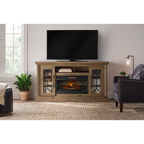 Home Decorators Collection Madison 68-inch Media Console Infrared Electric Fireplace in Natural Rustic Oak