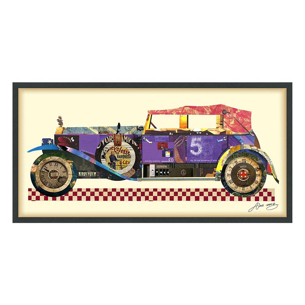 Empire Art Direct Antique Automobile 2 Paper Collage Under Glass With Black Wood Frame Wal The Home Depot Canada