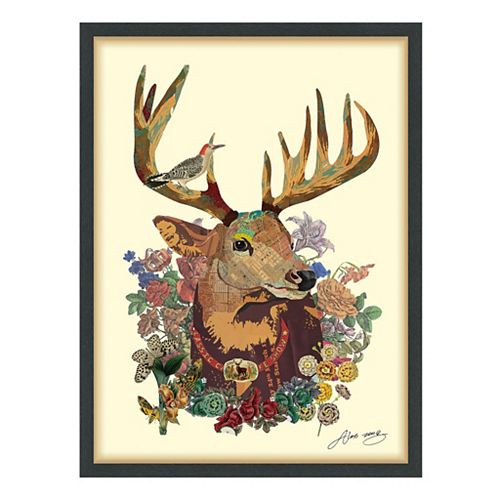 Empire Art Direct Mr. Deer Paper Collage Under Glass with Black Wood Frame Wall Art