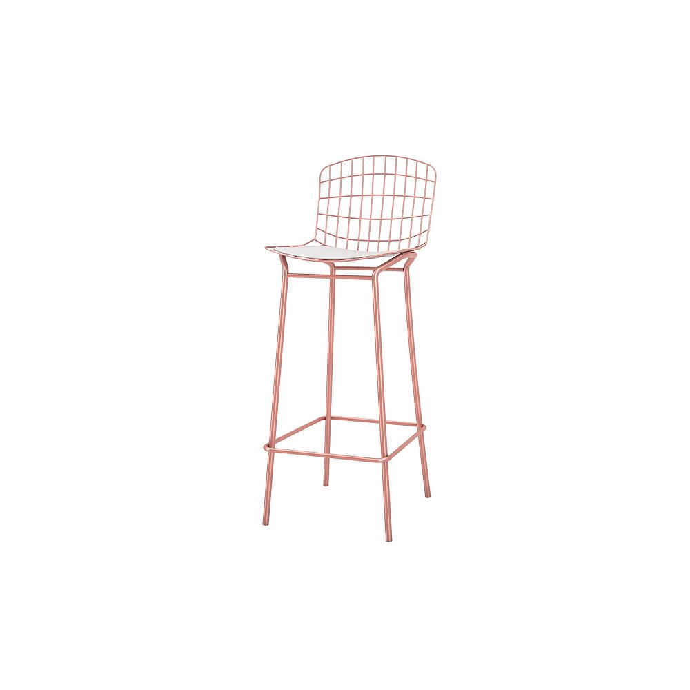 Manhattan Comfort Madeline Barstool in Rose Pink Gold and White The