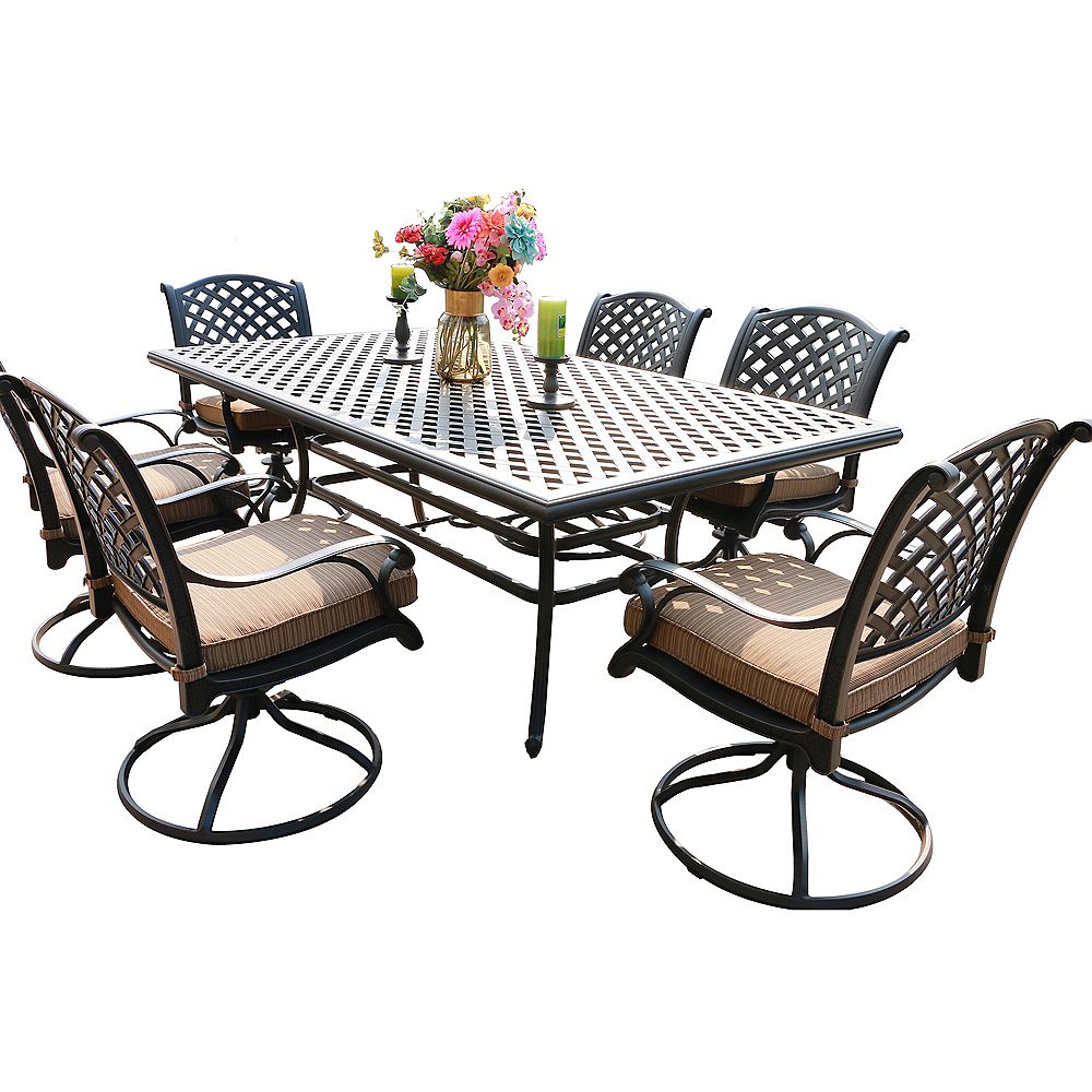 Ipatio Outdoor Cast Aluminum 7 Piece Rectangle Dining Set With Cushioned Swivel Rockers The Home Depot Canada Ipatio Outdoor Cast Aluminum 7 Piece, Cast Aluminum Patio Dining Sets Canada