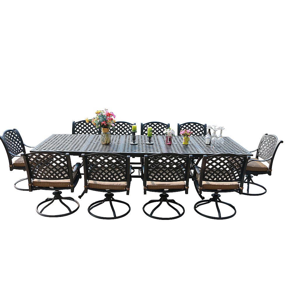 iPatio Outdoor Cast Aluminum 11 Piece Rectangle Dining Set with