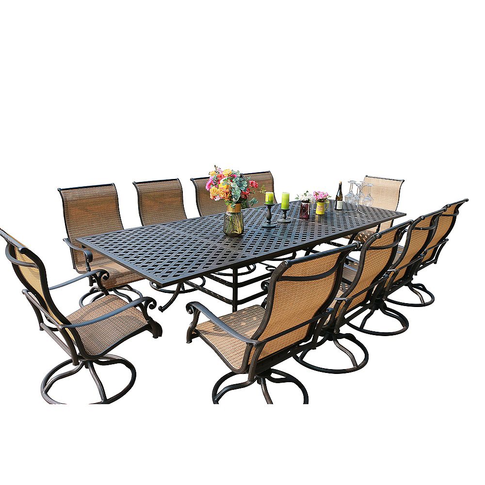 Ipatio Outdoor Rust Free Cast Aluminum 11 Piece Rectangle Dining Set With Sling Swivel Roc The Home Depot Canada Ipatio Outdoor Rust Free Cast Aluminum, Cast Aluminum Patio Dining Sets Canada