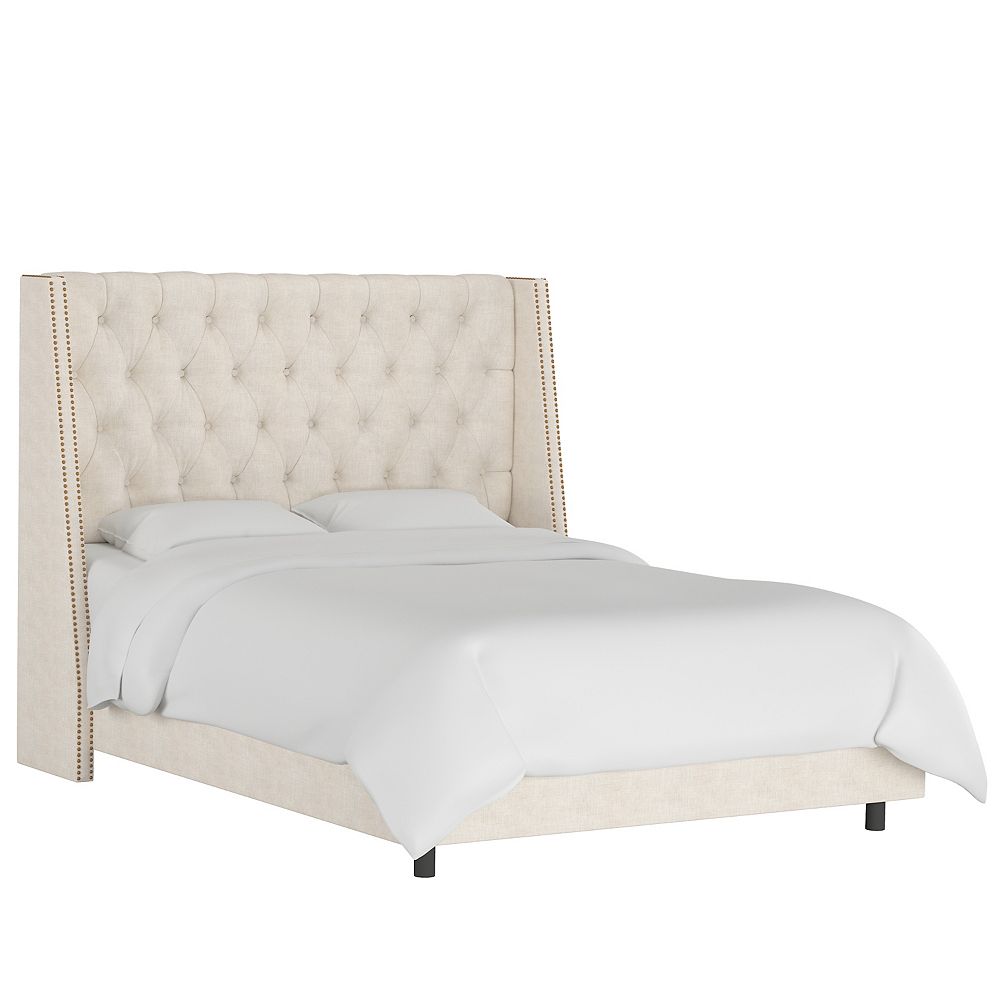 Skyline Furniture Bellevue Twin Nail Button Tufted Wingback Bed In Linen Talc The Home Depot Canada