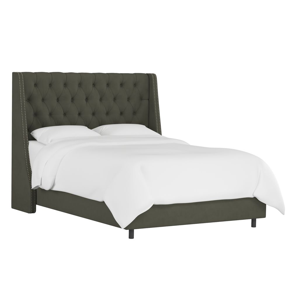 Skyline Furniture Bellevue King Nail Button Tufted Wingback Bed in