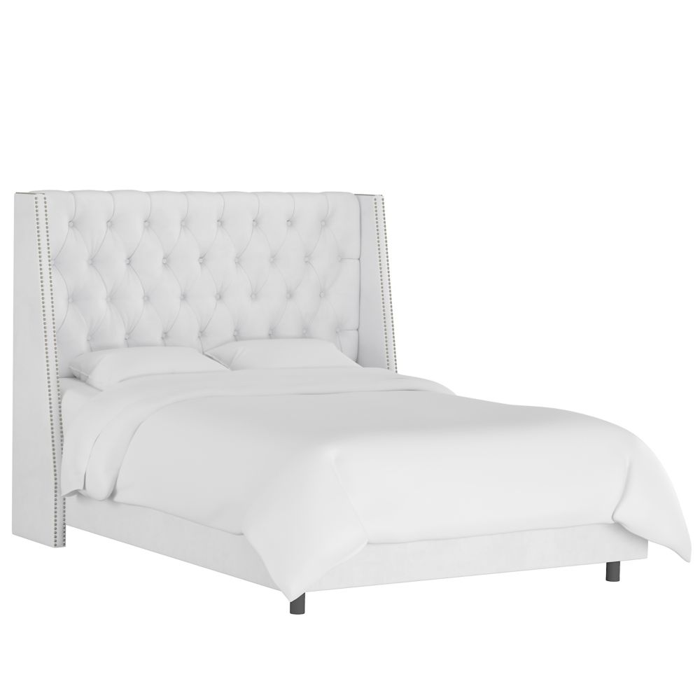 Skyline Furniture Bellevue Twin Nail Button Tufted Wingback Bed in Velvet White The Home Depot