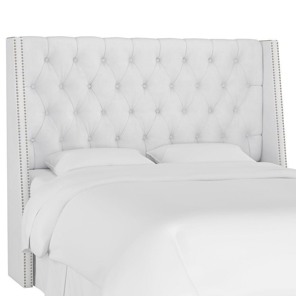 Skyline Furniture Bellevue King Nail Button Tufted Wingback Headboard In Velvet White The Home Depot Canada