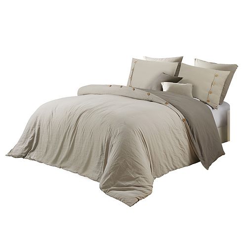 Solid Prewashed Reversible Duvet Cover Set Khaki King