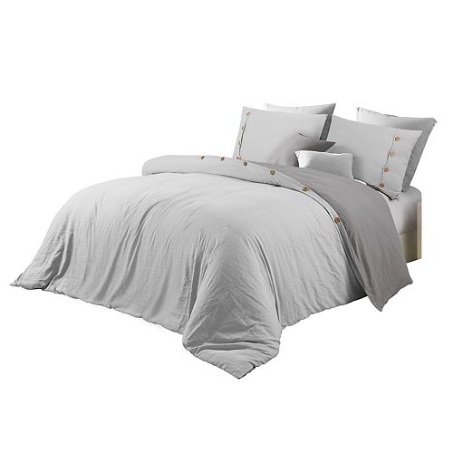 Solid Prewashed Reversible Duvet Cover Set Silver Queen