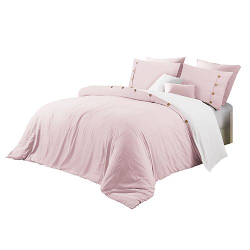 Solid Prewashed Reversible Duvet Cover Set Pink King