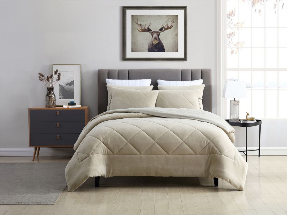 CHC Reversible Coral Fleece Comforter Set Oatmeal King The Home Depot