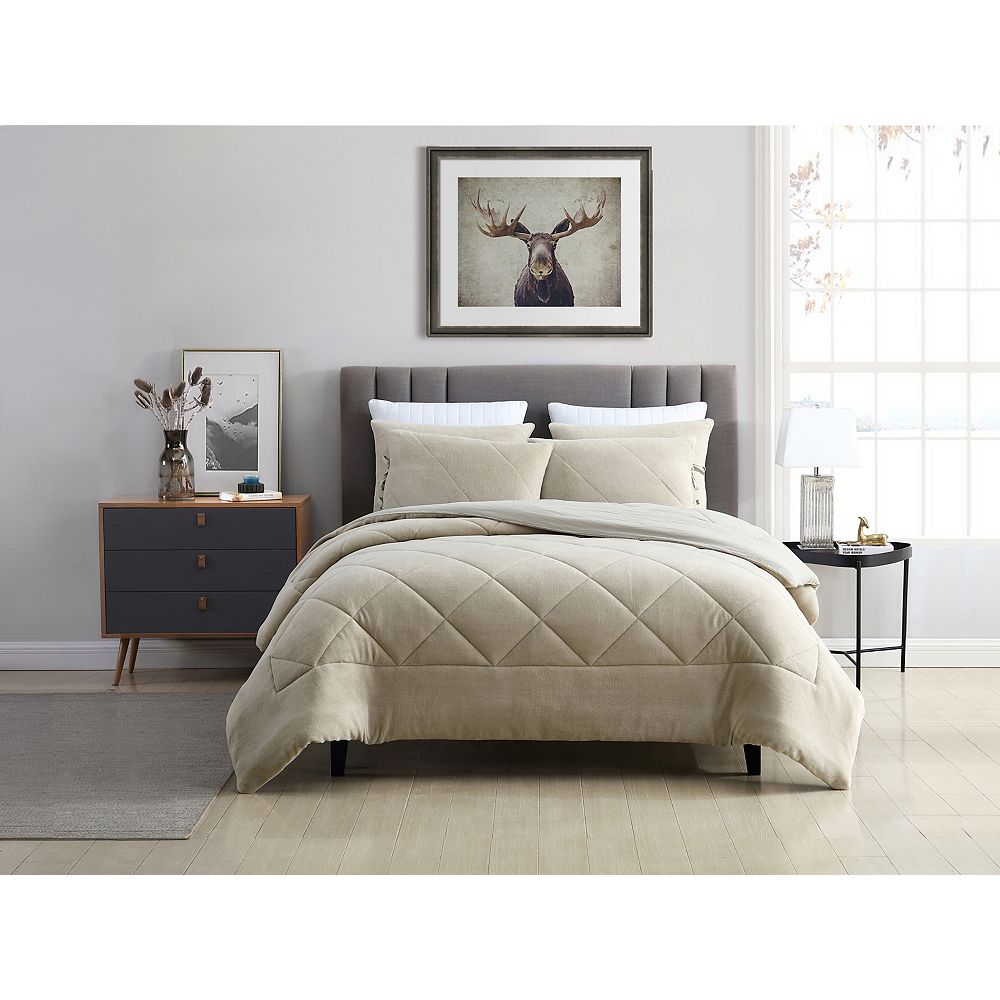 CHC Reversible Coral Fleece Comforter Set Oatmeal King The Home Depot