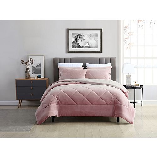 Reversible Coral Fleece Comforter Set Rose Queen