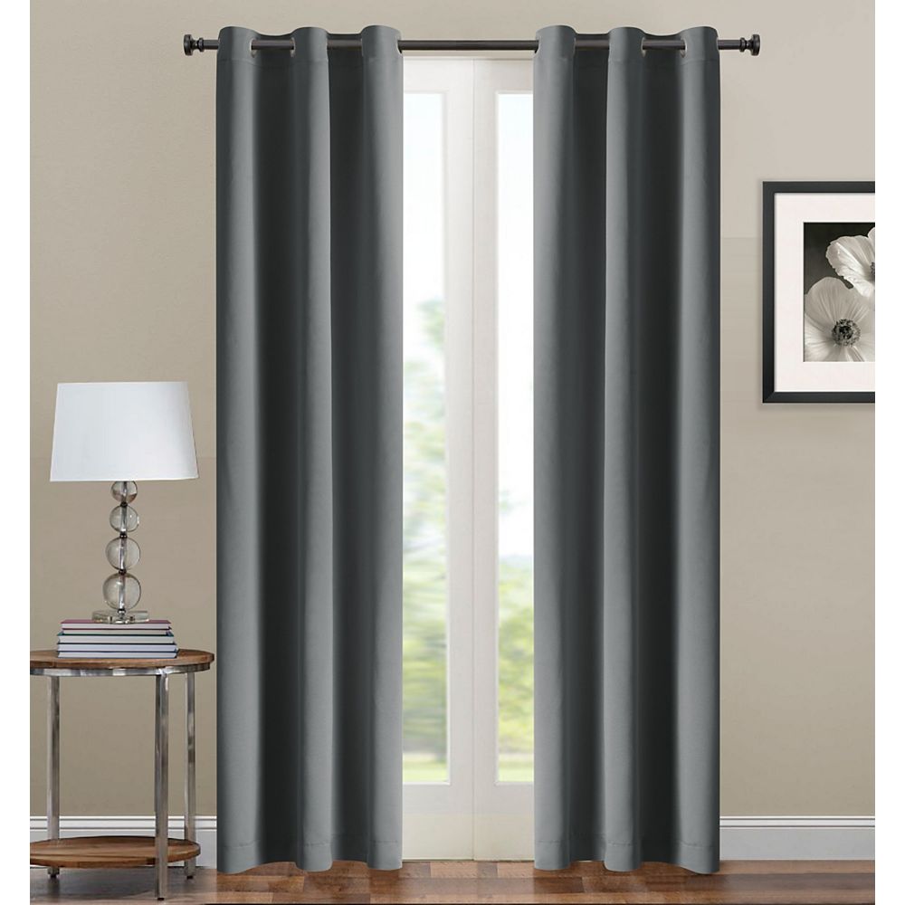 CHC Solid Blackout Grommet Window Panel CHARCOAL 40X95 | The Home Depot