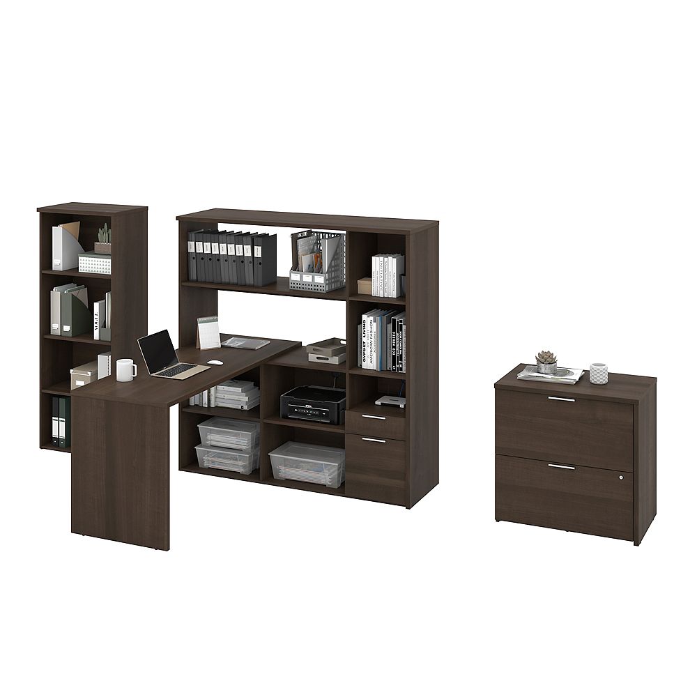 Bestar Gemma 3 Piece L Shaped Desk Bookcase And Filing Cabinet Antigua The Home Depot Canada