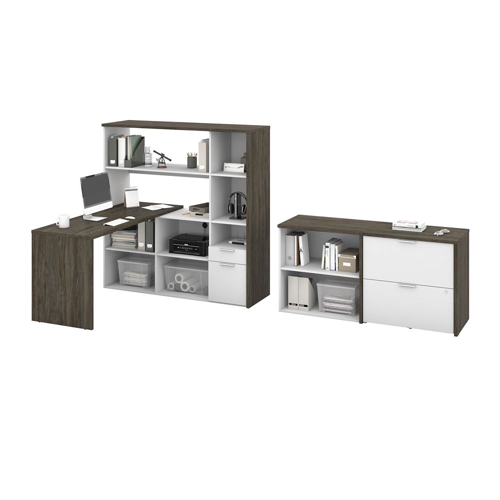 Bestar Gemma 3Piece LShaped Desk, Storage Unit and Filing