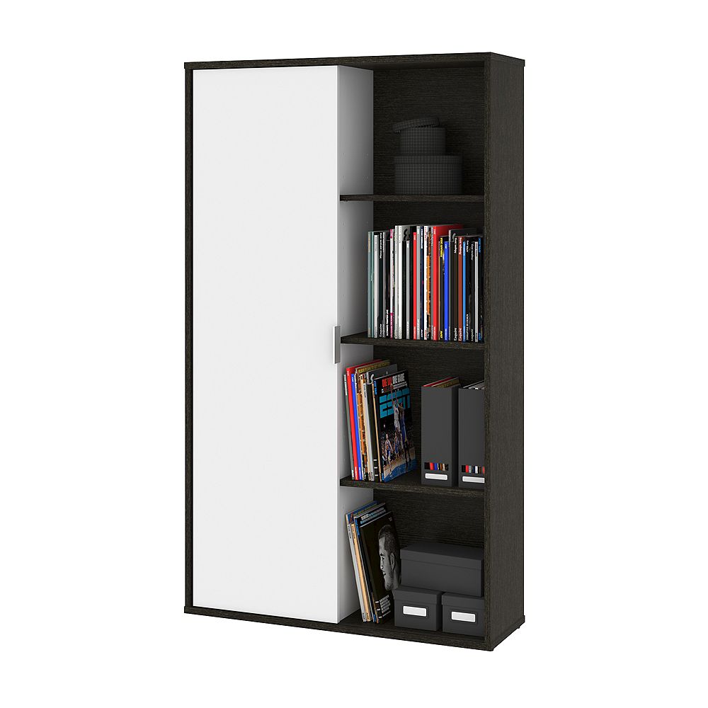 Bestar Aquarius Bookcase With Sliding, How Deep Should A Bookcase Be
