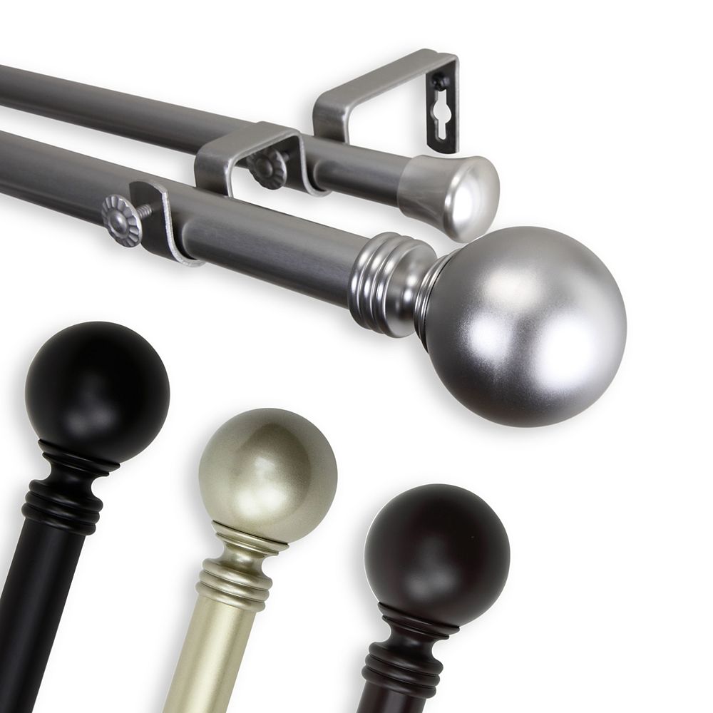 Rod Desyne 1 In Dia Adjustable 66 To 120 Double Curtain Rod With Globe Finials In Mahoga The Home Depot Canada