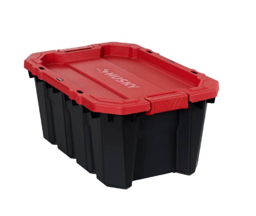 Husky 56.7L Capacity Latch And Stack Tote In Black And Red | The Home ...