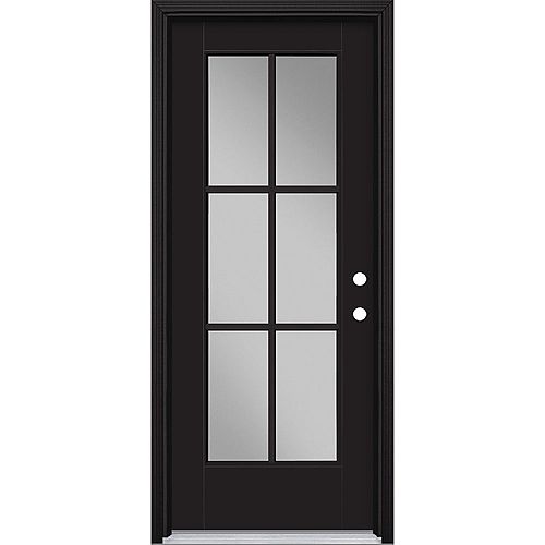 VistaGrande 32-inch x 80-inch Black 6 Lite Painted Smooth Fibreglass Prehung Front Door