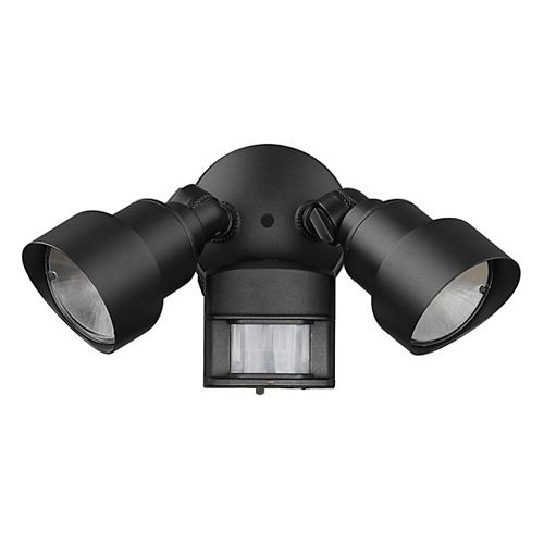 2-Head Adjustable LED Black Floodlight with Motion Sensor and Photocell