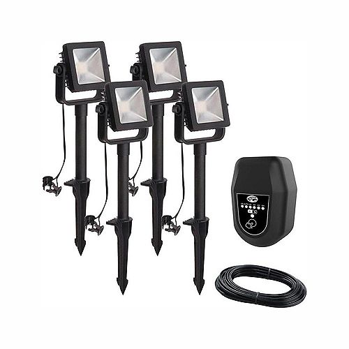 Low Voltage Black Outdoor Integrated LED Landscape Flood Light (4-Pack)