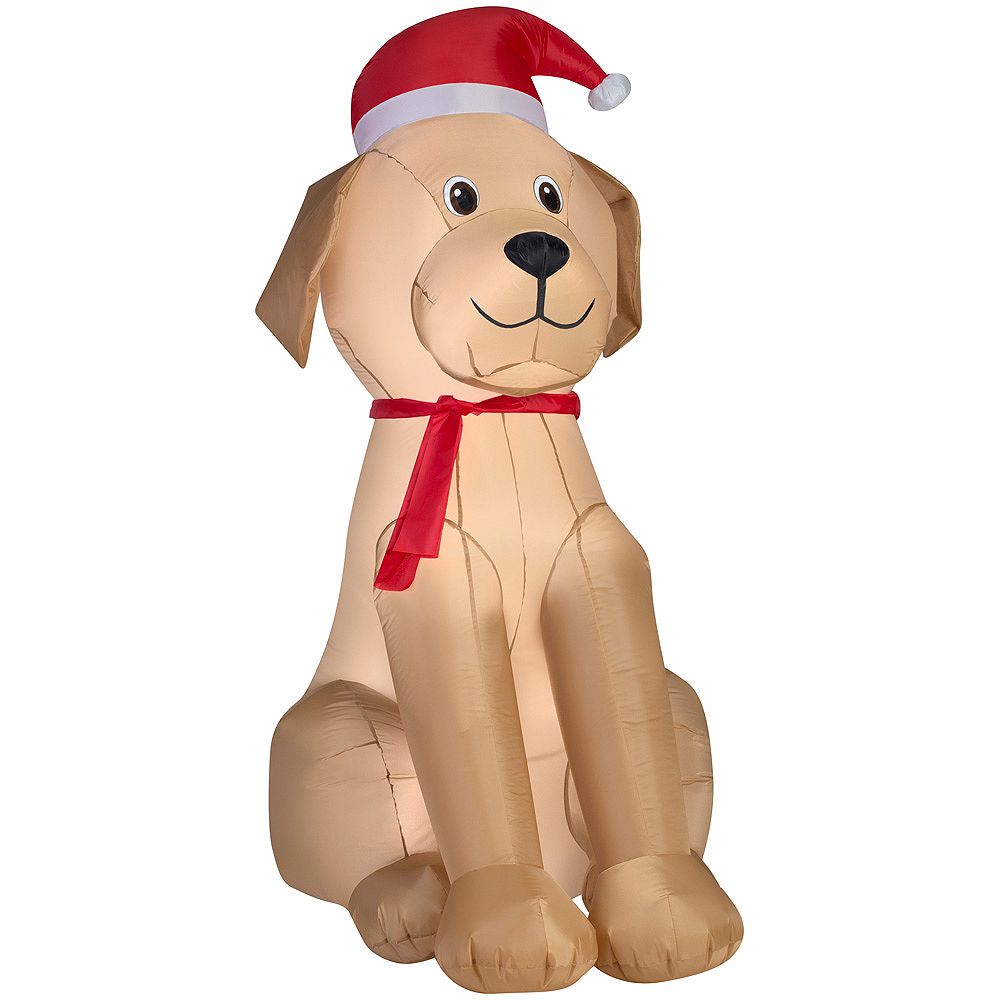 Home Accents Lighted 6 ft. Inflatable Golden Retriever with Santa Hat