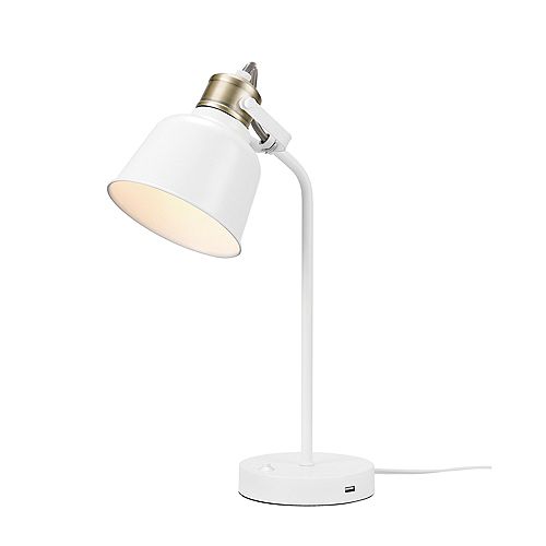 Dakota 18 inch Matte White Desk Lamp with 2.1 USB Port