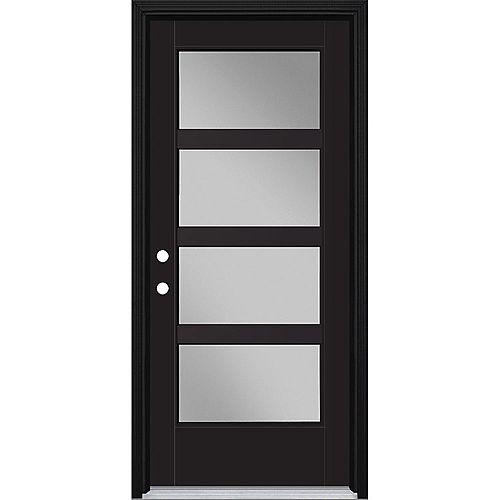 VistaGrande 34-inch x 80-inch Black 4 Lite Painted Smooth Fibreglass Prehung Front Door