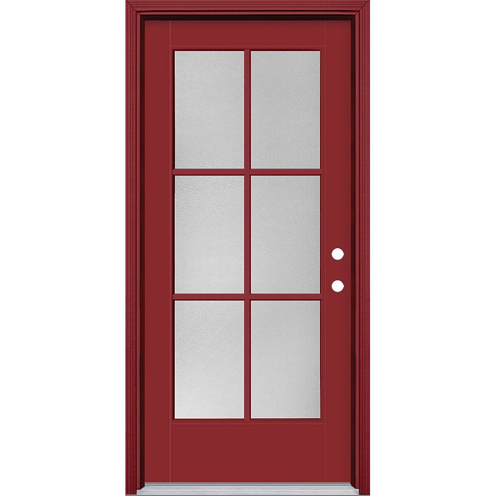 Masonite 36in X 80in Vista Grande Pear 6 Lite Exterior Door Smooth Fiberglass Red Left Han